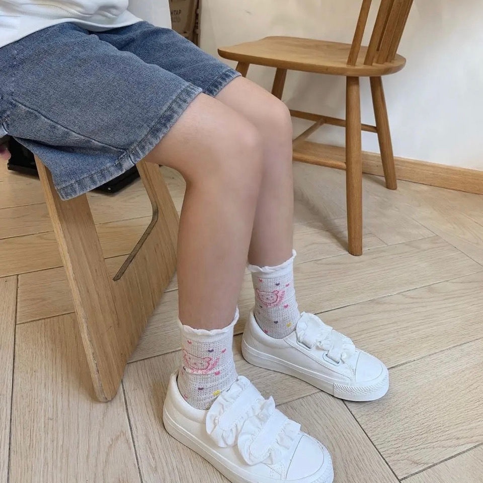 Jiashucheng Vớ Ống Dài Phối Lưới Mỏng Thoáng Khí Họa Tiết Hoạt Hình Dễ Thương Thời Trang Mùa Hè Cho Nữ