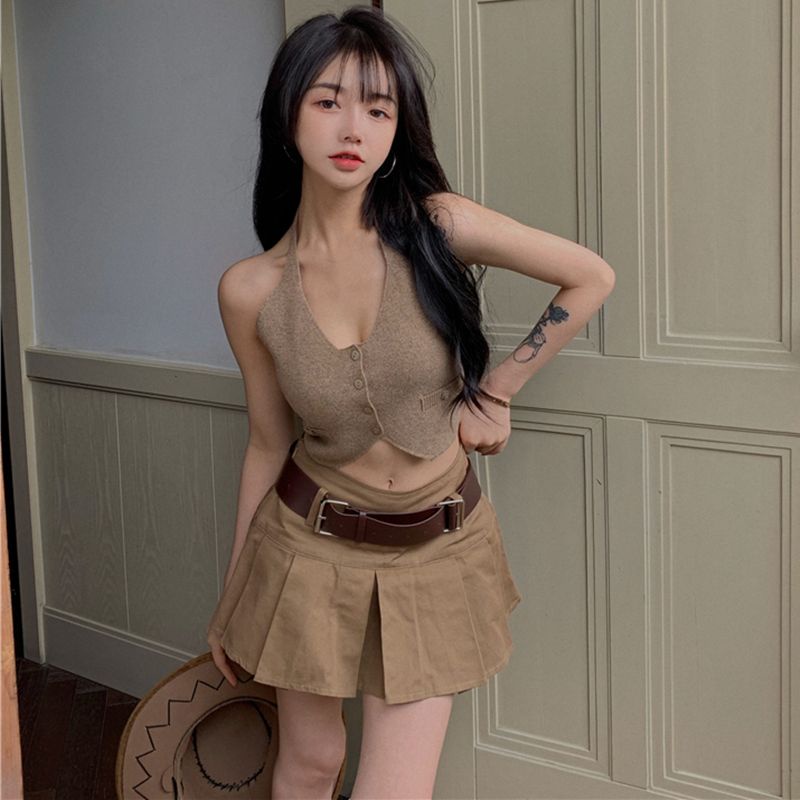 Chân Váy Chữ a Ngắn Lưng Cao Xếp Ly Phong Cách Preppy Cổ Điển Thời Trang Xuân Hè Hàng Mới Dành Cho Bạn Nữ