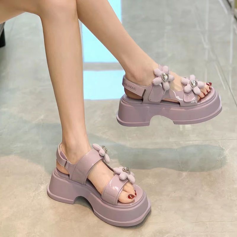 Roland Xăng đan Đế Dày Tăng Chiều Cao Họa Tiết Hoa Thời Trang Mùa Hè 2023 Cho Nữ