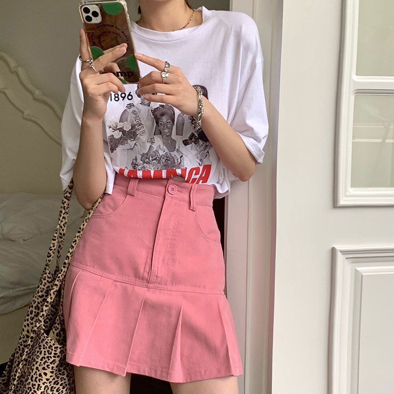 Jiashucheng Chân Váy Xếp Ly Lưng Cao Phong Cách Hàn Quốc Thời Trang Mùa Hè Hàng Mới Dành Cho Bạn Nữ