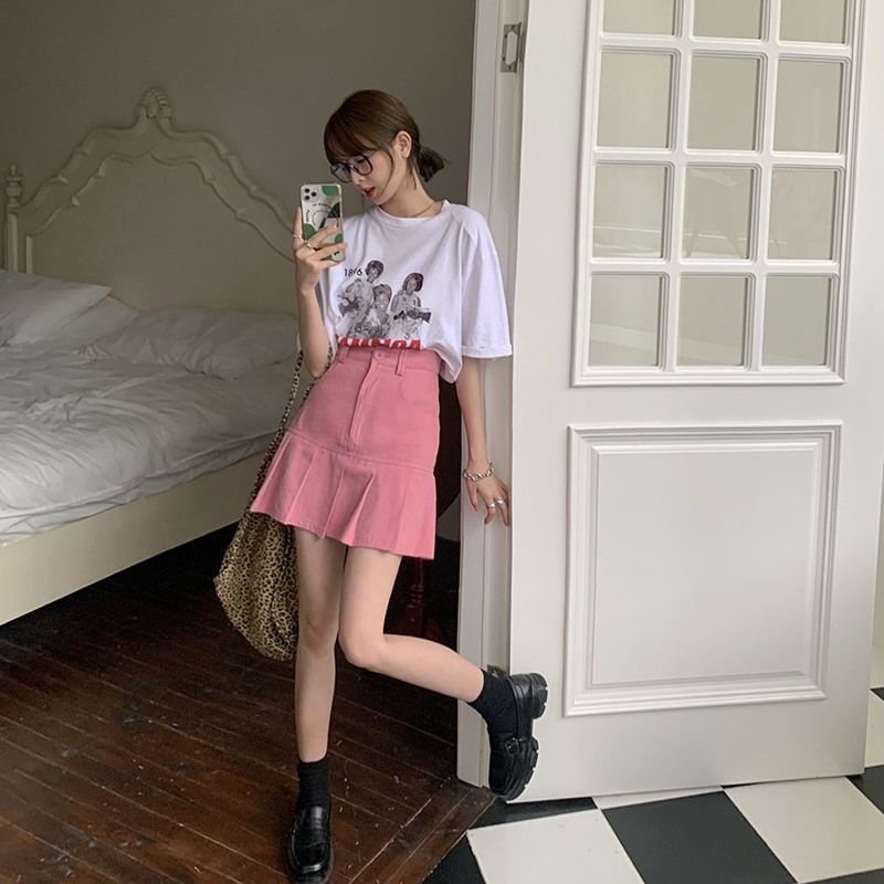 Jiashucheng Chân Váy Xếp Ly Lưng Cao Phong Cách Hàn Quốc Thời Trang Mùa Hè Hàng Mới Dành Cho Bạn Nữ