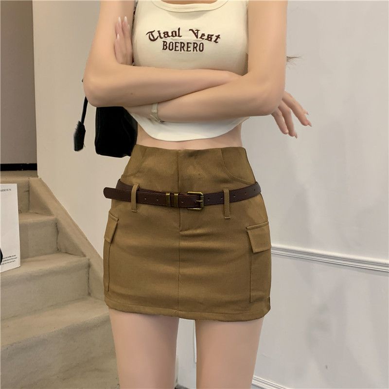 Jiashucheng Váy Yếm Chữ a Lưng Cao Màu Cà Phê Thời Trang Mùa Hè Kiểu Mới Cho Nữ