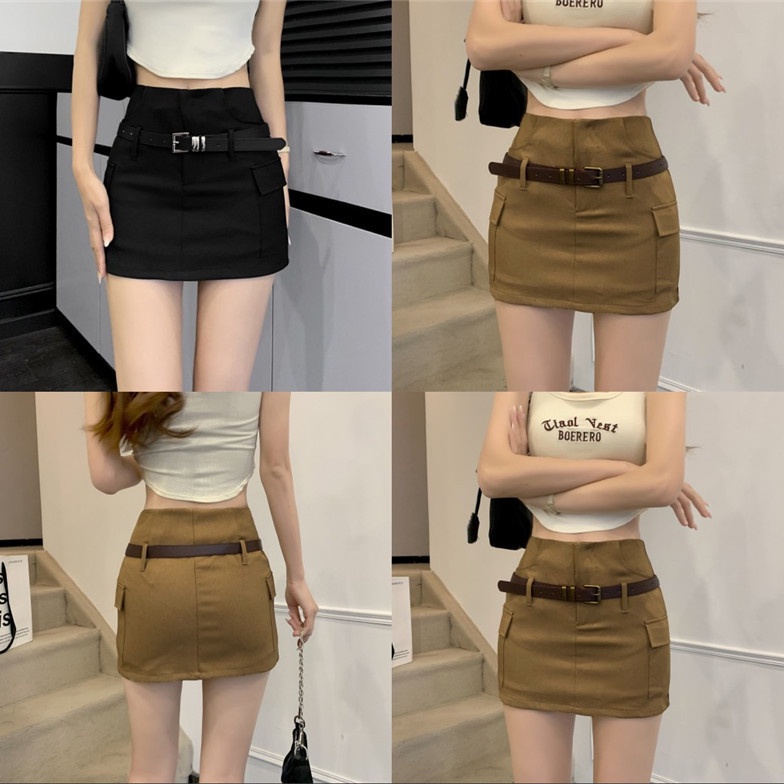 Jiashucheng Váy Yếm Chữ a Lưng Cao Màu Cà Phê Thời Trang Mùa Hè Kiểu Mới Cho Nữ