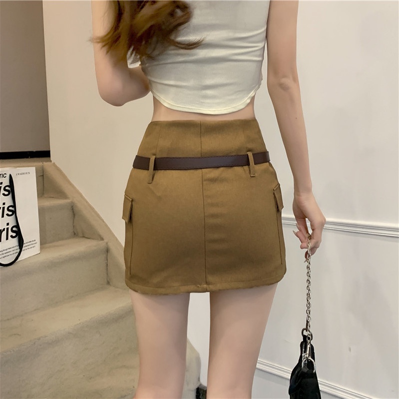 Jiashucheng Váy Yếm Chữ a Lưng Cao Màu Cà Phê Thời Trang Mùa Hè Kiểu Mới Cho Nữ