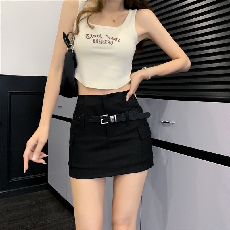 Jiashucheng Váy Yếm Chữ a Lưng Cao Màu Cà Phê Thời Trang Mùa Hè Kiểu Mới Cho Nữ