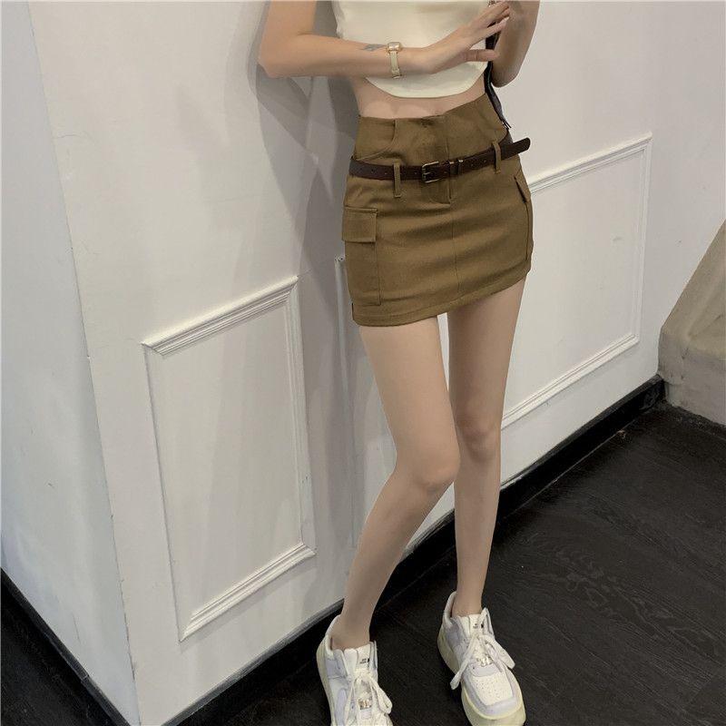 Jiashucheng Váy Yếm Chữ a Lưng Cao Màu Cà Phê Thời Trang Mùa Hè Kiểu Mới Cho Nữ