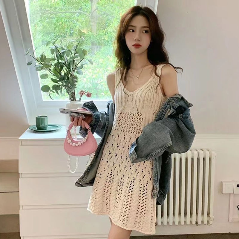 Jiashucheng Đầm Ngắn Dệt Kim Hai Dây Màu Trơn Kiểu Pháp Thời Trang Mùa Hè Mới Cho Nữ