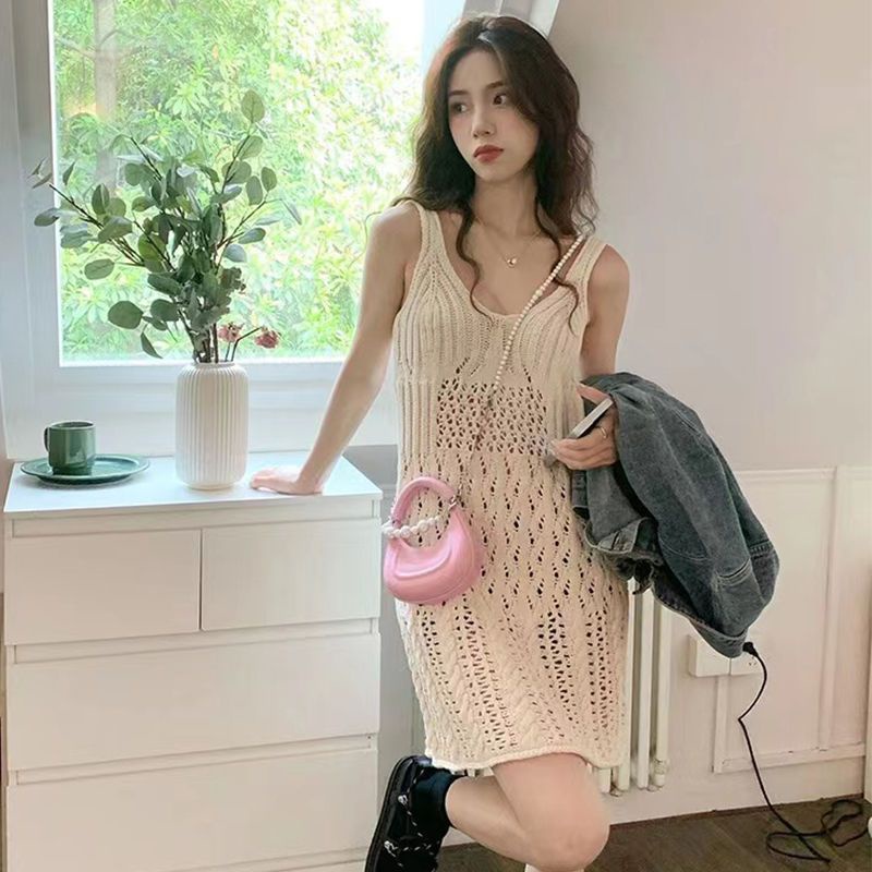 Jiashucheng Đầm Ngắn Dệt Kim Hai Dây Màu Trơn Kiểu Pháp Thời Trang Mùa Hè Mới Cho Nữ