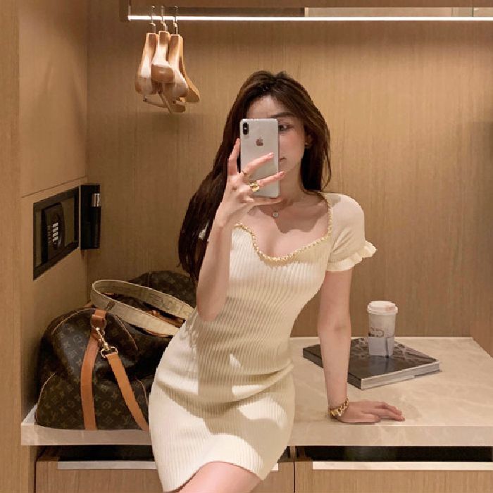 Jiashucheng Đầm Dệt Kim Tay Ngắn Dáng Ôm Thời Trang Mùa Hè Quyến Rũ Cho Nữ