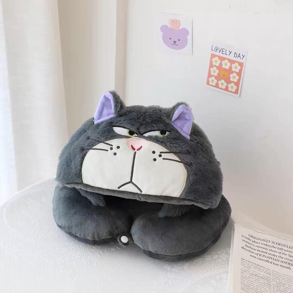 Gối Kê Cổ Chữ u Có Mũ Trùm Đầu Hình Gấu Quỷ Hoạt Hình Dễ Thương