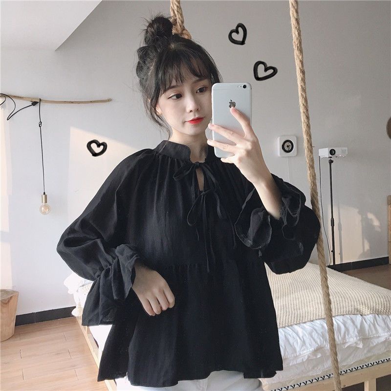 Jiashucheng Áo Sơ Mi Trắng Tay Dài Cổ Búp Bê Phong Cách Hàn Quốc Thời Trang Mùa Xuân Mới Cho Nữ