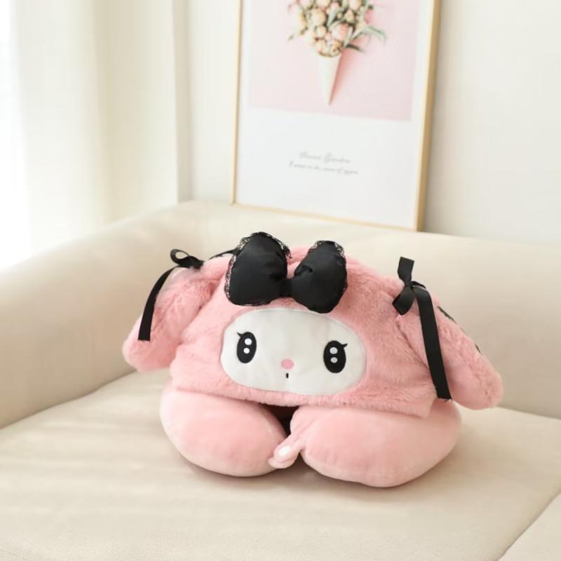 Gối Kê Cổ Chữ U Có Mũ Trùm Đầu Hình Melody Hoạt Hình Dễ Thương