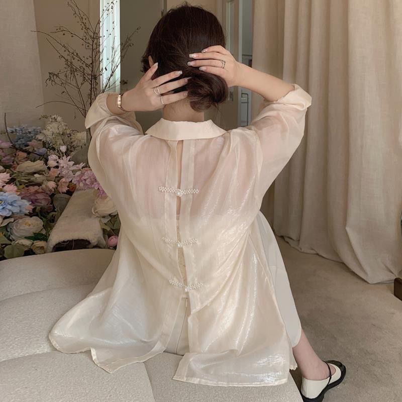 Jiashucheng Áo Sơ Mi Tay Dài Chống Nắng Hở Lưng Phong Cách Cổ Điển Thời Trang Mùa Hè Cho Nữ