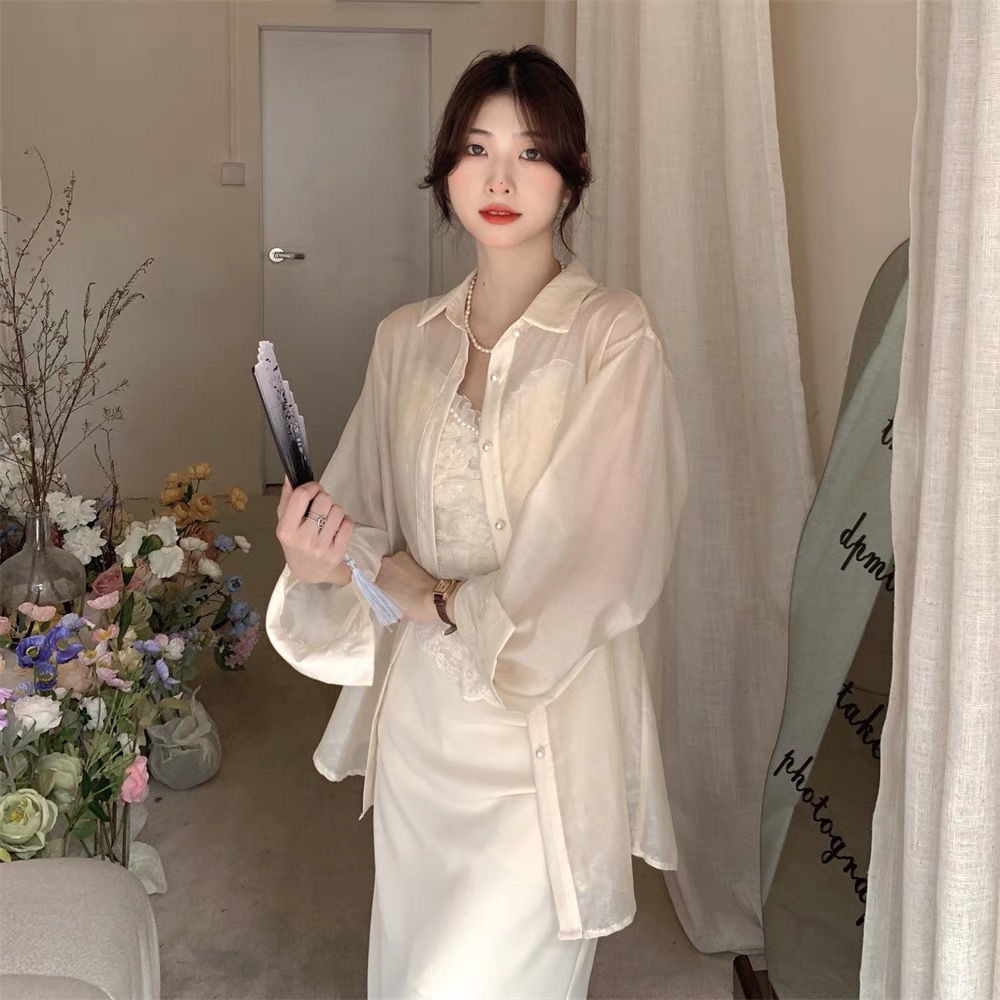 Jiashucheng Áo Sơ Mi Tay Dài Chống Nắng Hở Lưng Phong Cách Cổ Điển Thời Trang Mùa Hè Cho Nữ