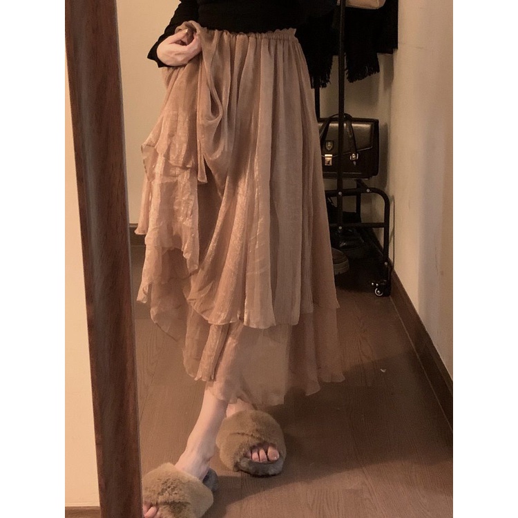 Jiashucheng Chân Váy Chữ A Lưng Cao Dáng Ôm Dài Vừa Phải Ánh Ngọc Trai Thời Trang Mùa Xuân Phong Cách Mới Dành Cho Bạn