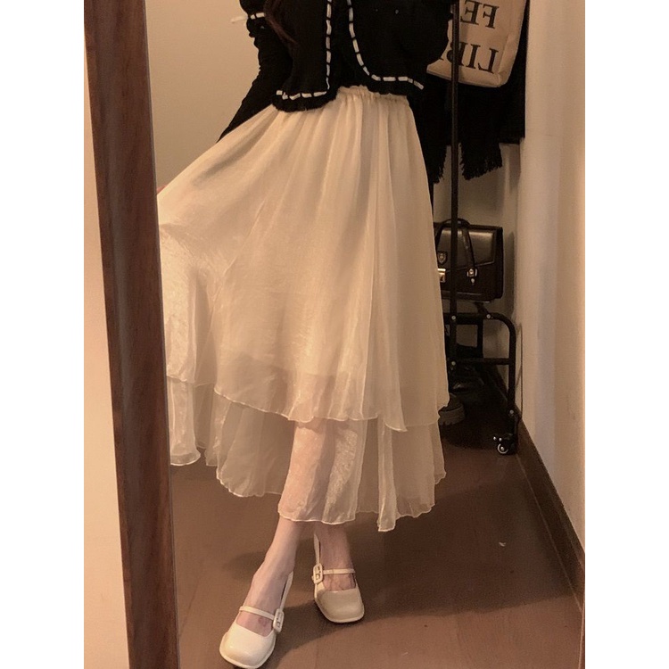 Jiashucheng Chân Váy Chữ A Lưng Cao Dáng Ôm Dài Vừa Phải Ánh Ngọc Trai Thời Trang Mùa Xuân Phong Cách Mới Dành Cho Bạn