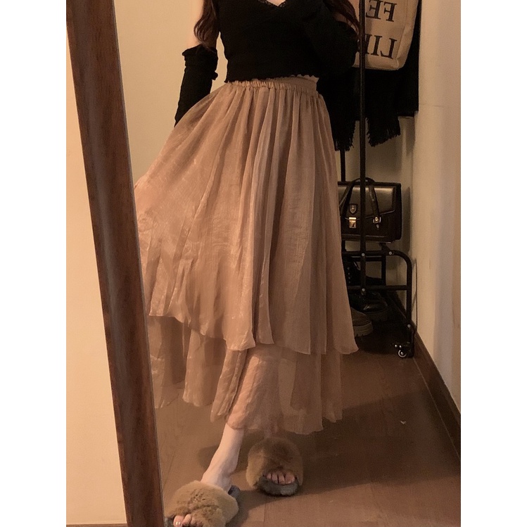 Jiashucheng Chân Váy Chữ A Lưng Cao Dáng Ôm Dài Vừa Phải Ánh Ngọc Trai Thời Trang Mùa Xuân Phong Cách Mới Dành Cho Bạn