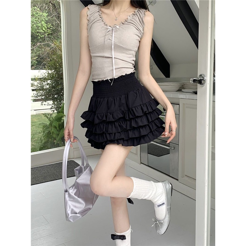 Jiashucheng Chân Váy Trắng Tầng Eo Cao Ôm Dáng Phong Cách Mới Mùa Hè 2023 Dễ Phối Đồ Cho Nữ