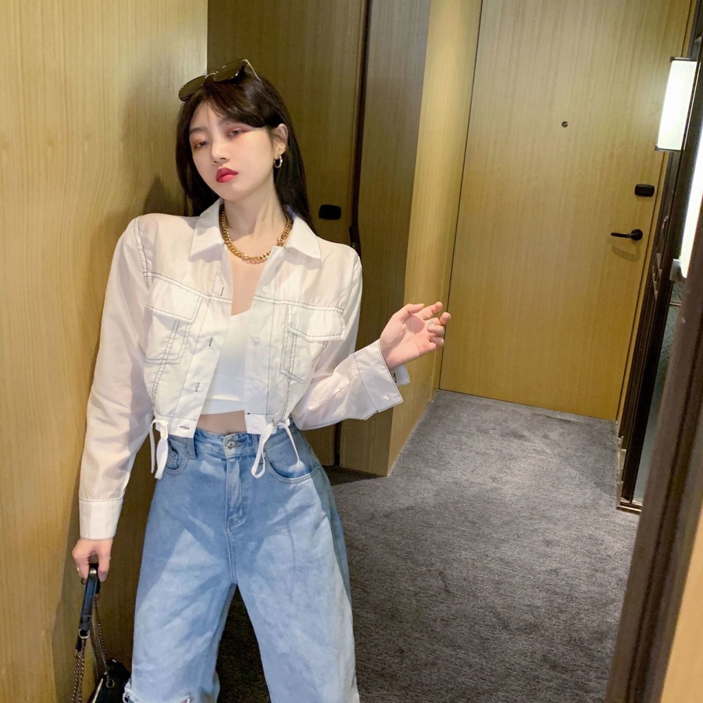 Jiashucheng Áo Khoác Ngắn Mỏng Chống Nắng Phối Dây Rút Thiết Kế Phong Cách Mới Mùa Hè Cho Nữ