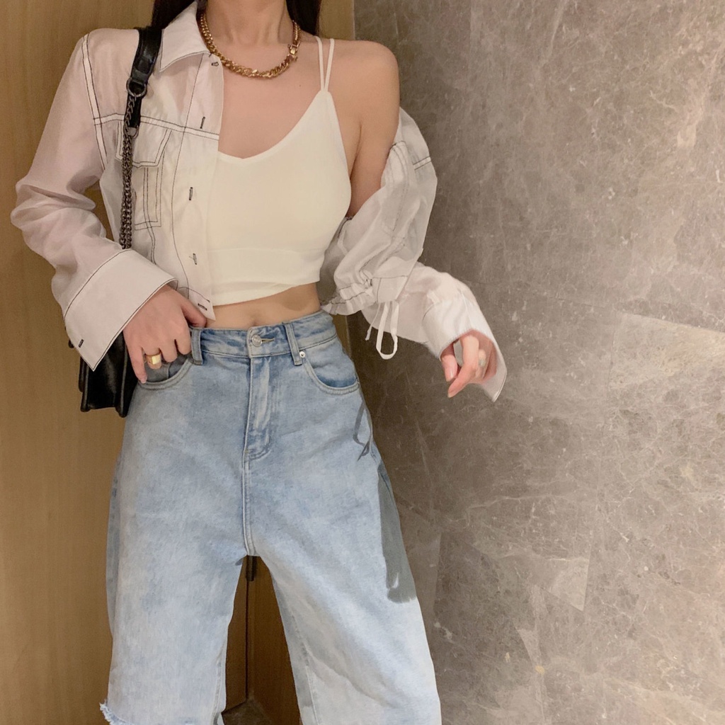 Jiashucheng Áo Khoác Ngắn Mỏng Chống Nắng Phối Dây Rút Thiết Kế Phong Cách Mới Mùa Hè Cho Nữ