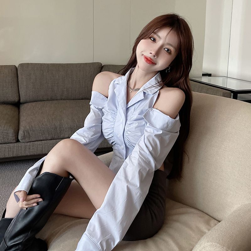 Jiashucheng Áo Sơ Mi Ngắn Tay Dài Hở Vai Phong Cách Mới Cao Cấp Phong Cách Ngọt Ngào Mùa Thu Dành Cho Bạn Nữ