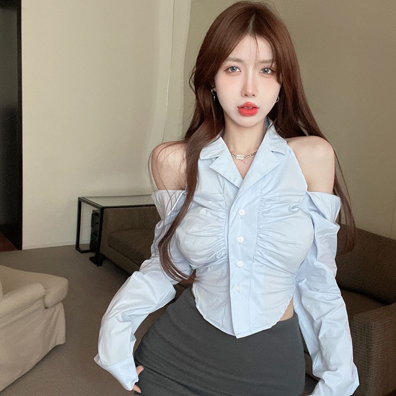 Jiashucheng Áo Sơ Mi Ngắn Tay Dài Hở Vai Phong Cách Mới Cao Cấp Phong Cách Ngọt Ngào Mùa Thu Dành Cho Bạn Nữ