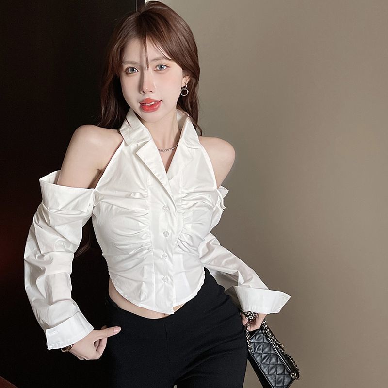 Jiashucheng Áo Sơ Mi Ngắn Tay Dài Hở Vai Phong Cách Mới Cao Cấp Phong Cách Ngọt Ngào Mùa Thu Dành Cho Bạn Nữ