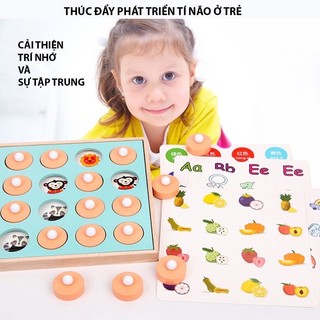 Đồ Chơi Lật Hình Luyện Trí Nhớ Bằng Gỗ Montessori Giúp Bé Rèn Luyện Ghi Nhớ 12 Chủ Đề Cho Bé