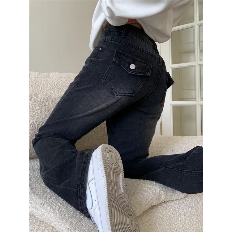 Jiashucheng Quần Jean Ống Rộng Lưng Cao Phong Cách Đường Phố Mỹ Thời Trang Xuân Thu Cho Nữ