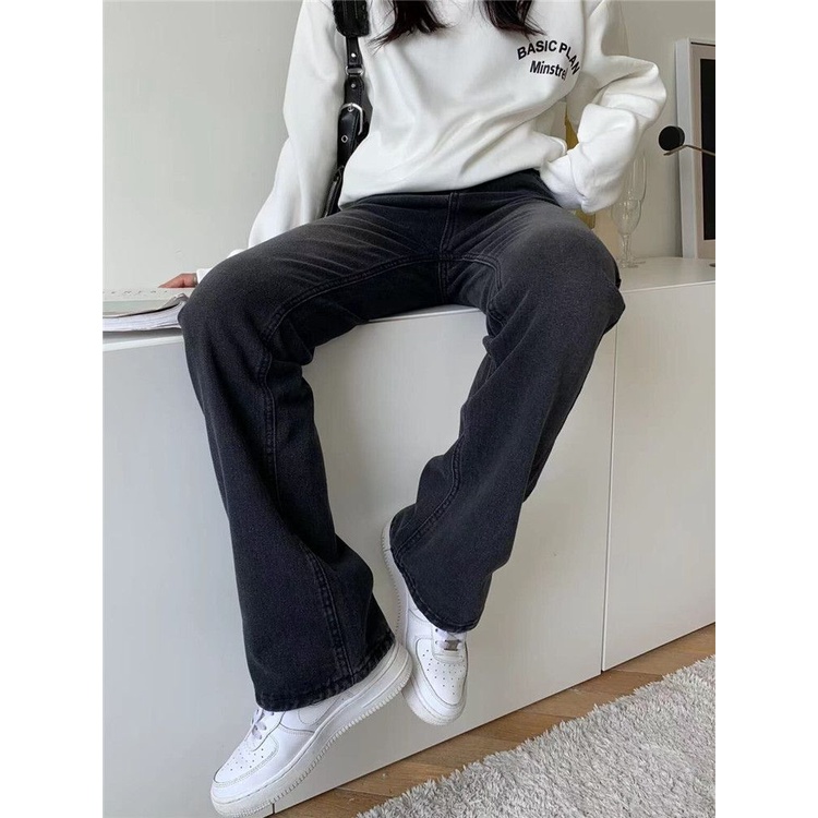 Jiashucheng Quần Jean Ống Rộng Lưng Cao Phong Cách Đường Phố Mỹ Thời Trang Xuân Thu Cho Nữ