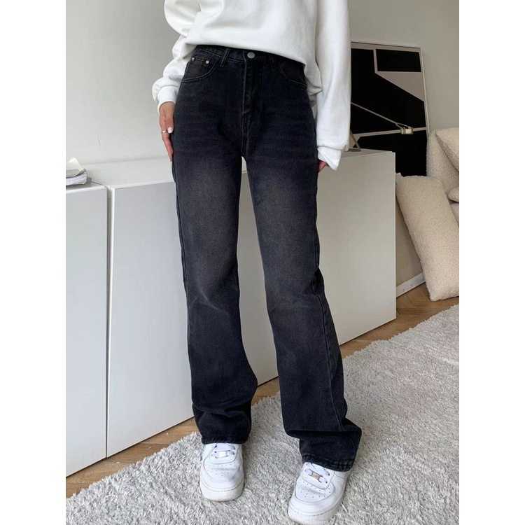 Jiashucheng Quần Jean Ống Rộng Lưng Cao Phong Cách Đường Phố Mỹ Thời Trang Xuân Thu Cho Nữ