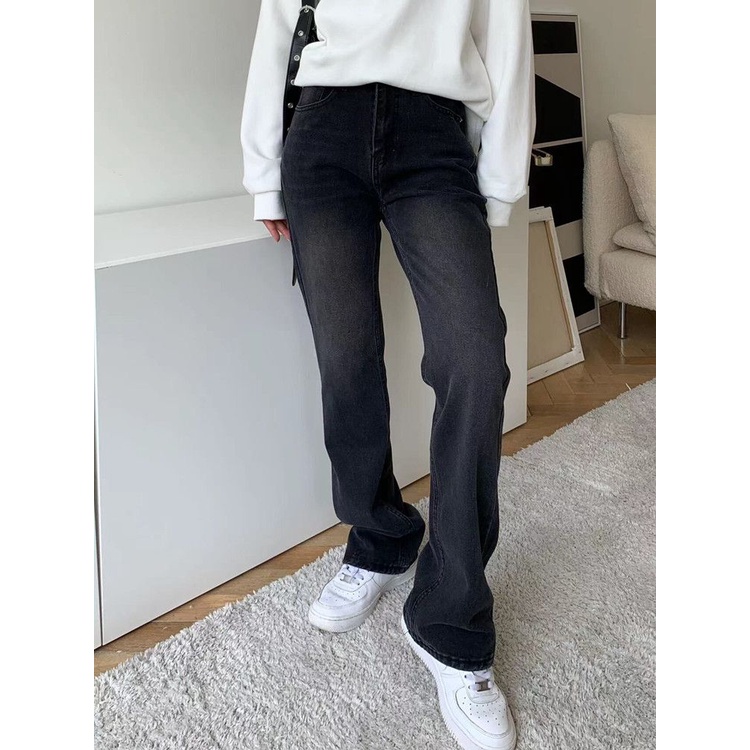 Jiashucheng Quần Jean Ống Rộng Lưng Cao Phong Cách Đường Phố Mỹ Thời Trang Xuân Thu Cho Nữ