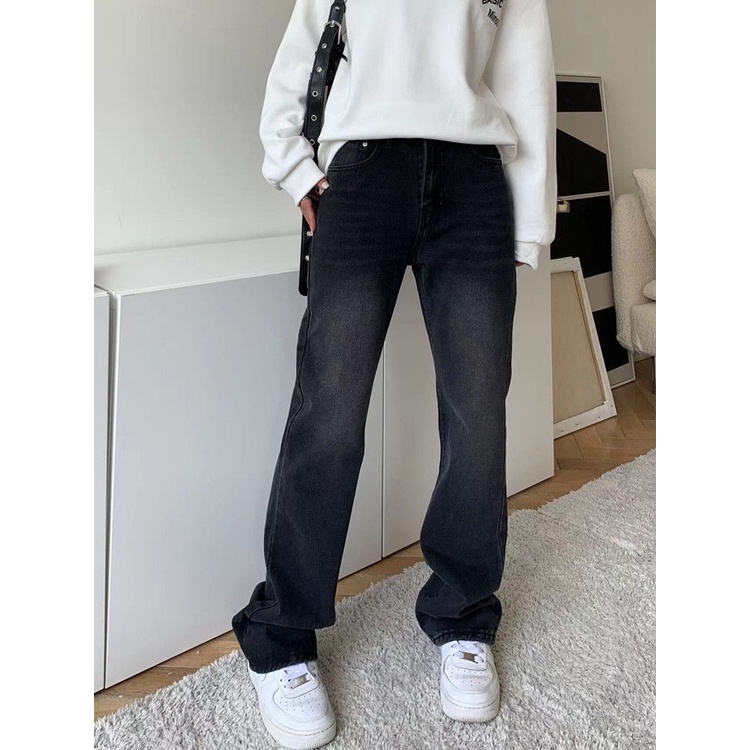 Jiashucheng Quần Jean Ống Rộng Lưng Cao Phong Cách Đường Phố Mỹ Thời Trang Xuân Thu Cho Nữ