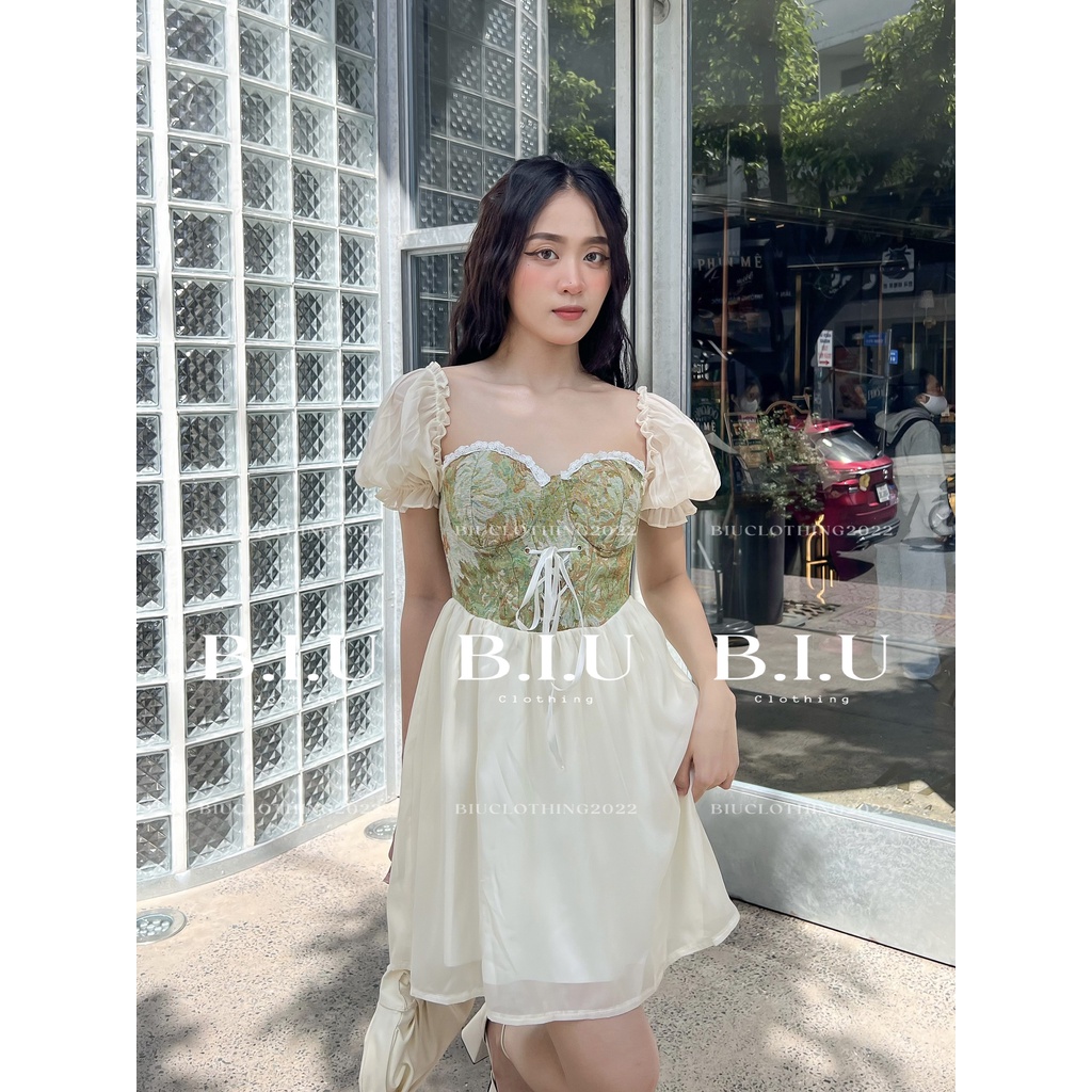 Đầm công chúa phối hoa eo corset đan dây chất voan mềm Linda Dress BIU Clothing BB0103