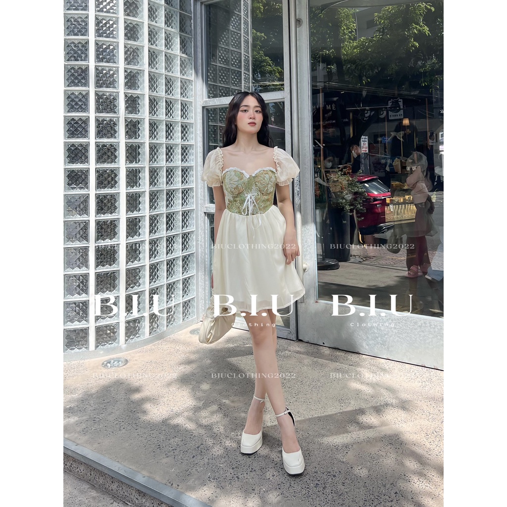 Đầm công chúa phối hoa eo corset đan dây chất voan mềm Linda Dress BIU Clothing BB0103