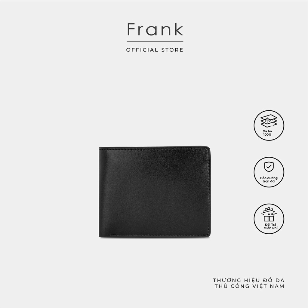 Ví Nam Dáng Ngang Da Bò Trơn Cao Cấp FRANK Black Classic Wallet - Màu Đen