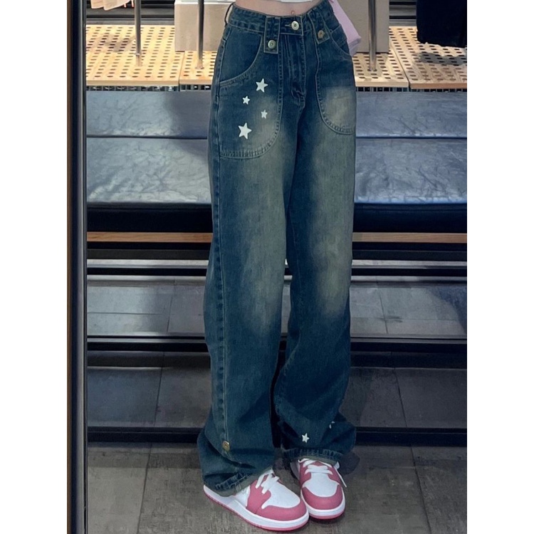 Jiashucheng Quần Jean Ống Rộng Lưng Cao Phong Cách Hàn Quốc Thời Trang Mùa Hè Cho Nữ
