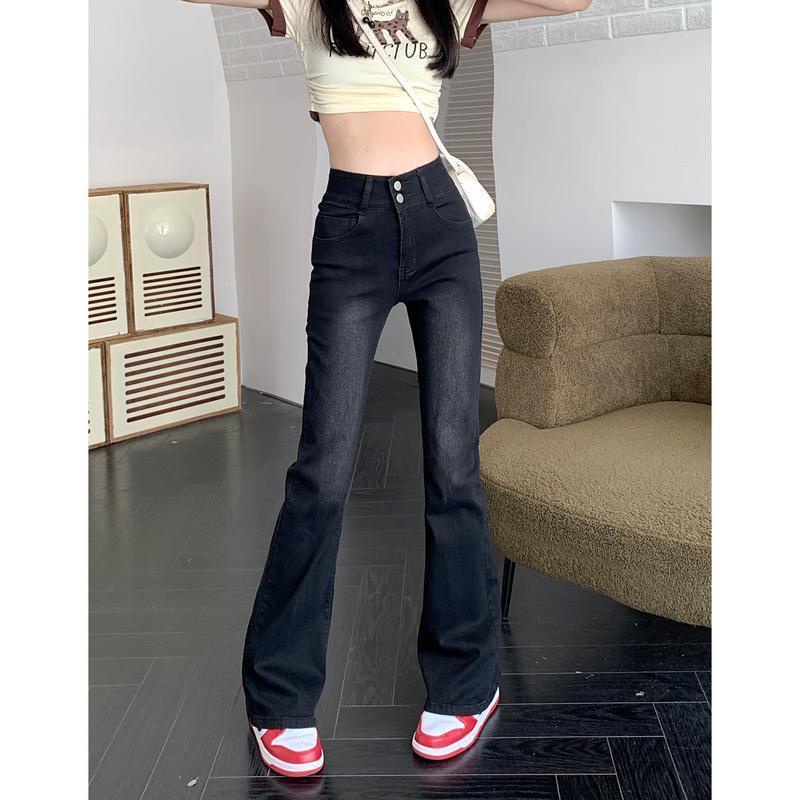 Jiashucheng Quần Jean Nữ Lưng Cao Dáng Ôm Vừa Vặn Màu Đen Xám Phong Cách Hàn Quốc Dễ Phối Đồ Thời Trang Mùa Thu