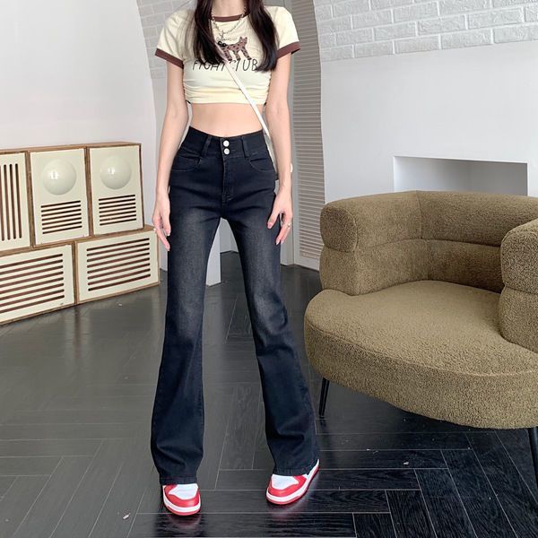Jiashucheng Quần Jean Nữ Lưng Cao Dáng Ôm Vừa Vặn Màu Đen Xám Phong Cách Hàn Quốc Dễ Phối Đồ Thời Trang Mùa Thu