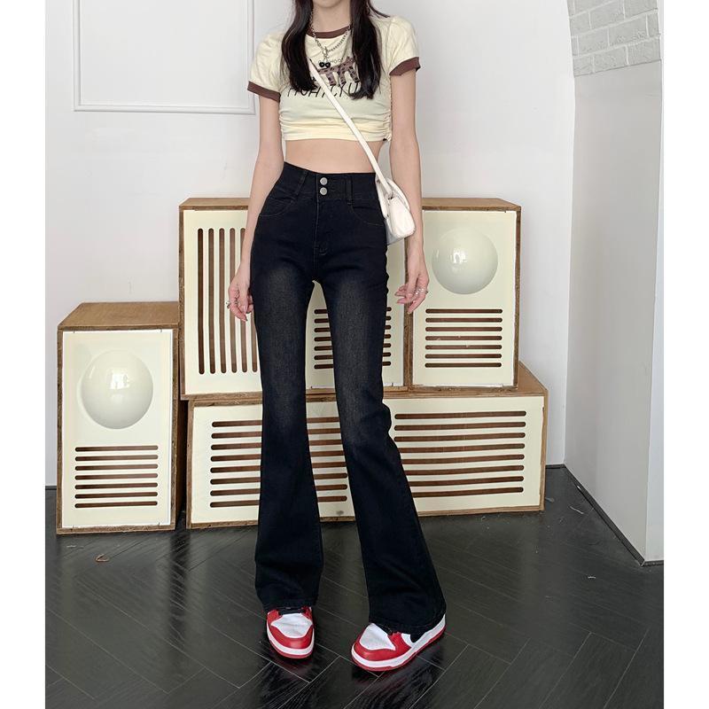 Jiashucheng Quần Jean Nữ Lưng Cao Dáng Ôm Vừa Vặn Màu Đen Xám Phong Cách Hàn Quốc Dễ Phối Đồ Thời Trang Mùa Thu