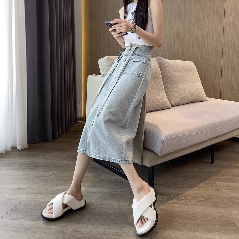 Chân Váy Denim Lưng Cao Dáng Rộng Thiết Kế Mới Thời Trang