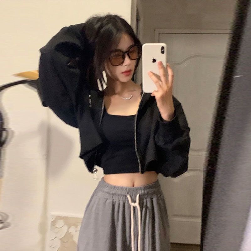 Jiashucheng Áo Khoác Thể Thao Có Mũ Trùm Dáng Ngắn Rộng Phong Cách Mới Thời Trang Xuân Thu