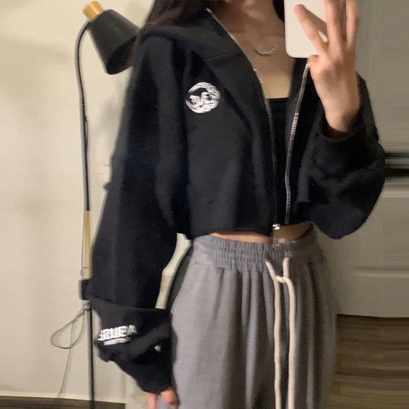 Jiashucheng Áo Khoác Thể Thao Có Mũ Trùm Dáng Ngắn Rộng Phong Cách Mới Thời Trang Xuân Thu