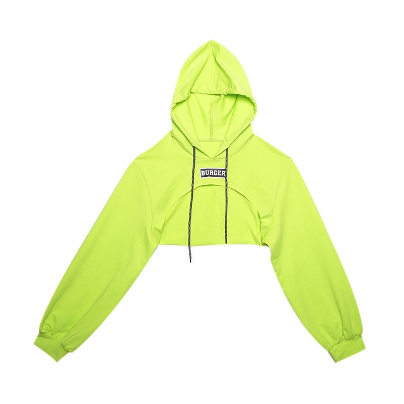 Jiashucheng Áo Hoodie Cotton Tay Dài Màu Xanh Lá Dạ Quang Siêu Mỏng Phong Cách Mới Mùa Thu Cho Nữ @