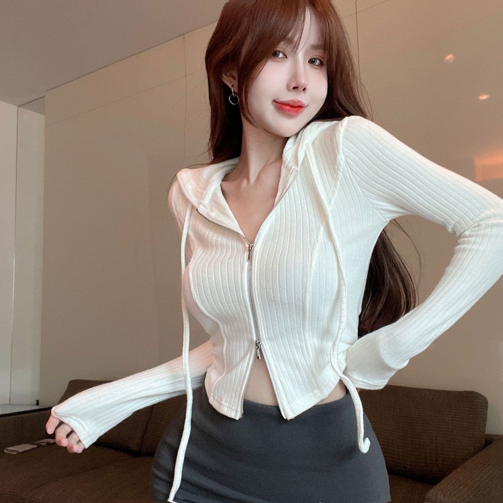Áo Khoác Cardigan Dệt Kim Tay Dài Có Khóa Kéo Đôi Thời Trang Mùa Hè Cao Cấp Cho Nữ