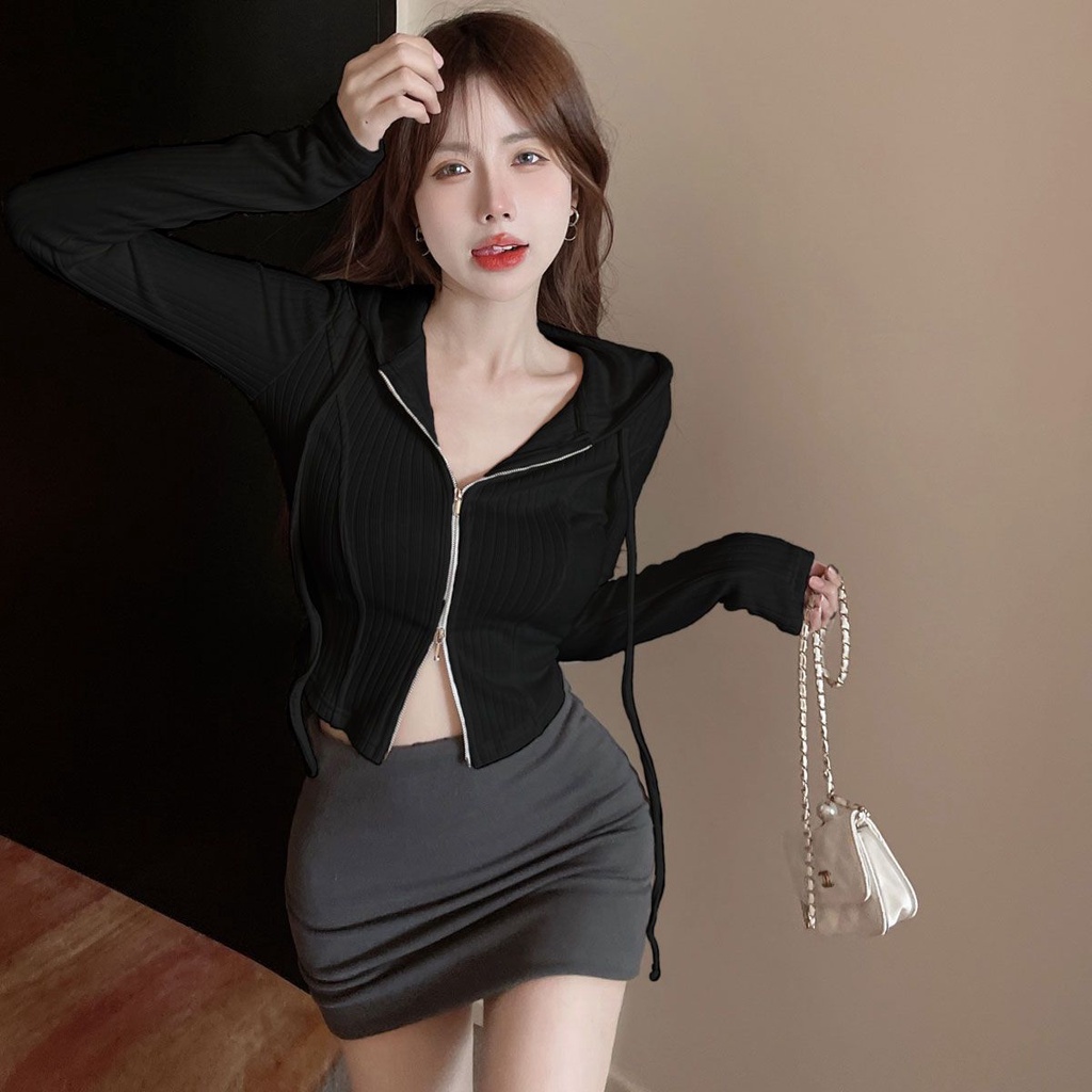 Áo Khoác Cardigan Dệt Kim Tay Dài Có Khóa Kéo Đôi Thời Trang Mùa Hè Cao Cấp Cho Nữ