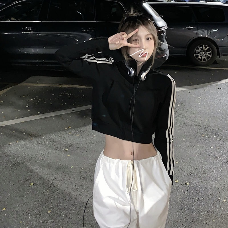 Jiashucheng Áo Khoác Thể Thao Dáng Ngắn Tay Dài Cổ Đứng Có Khóa Kéo Thời Trang Mùa Thu Cho Nữ