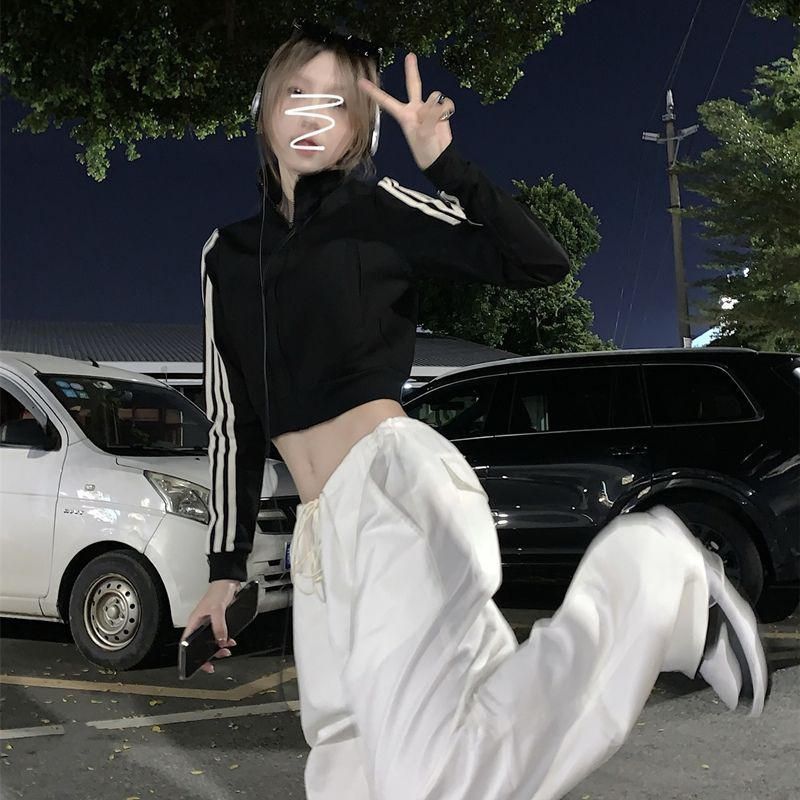 Jiashucheng Áo Khoác Thể Thao Dáng Ngắn Tay Dài Cổ Đứng Có Khóa Kéo Thời Trang Mùa Thu Cho Nữ