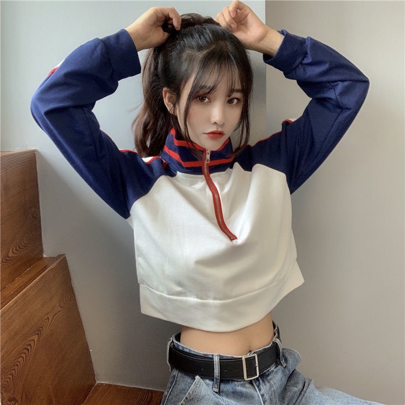 Jiashucheng Áo Sweatshirt Tay Dài Cổ Đứng Có Khóa Kéo Phong Cách Preppy Thời Trang Xuân Thu Mới Siêu Hot cec Cho Nữ