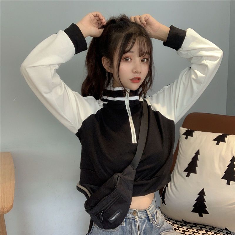 Jiashucheng Áo Sweatshirt Tay Dài Cổ Đứng Có Khóa Kéo Phong Cách Preppy Thời Trang Xuân Thu Mới Siêu Hot cec Cho Nữ